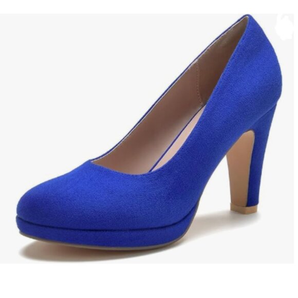 miss left Royal Blue Low Platform Chunky High Heel Slip On Closed Round Toe Pump - Picture 1 of 8